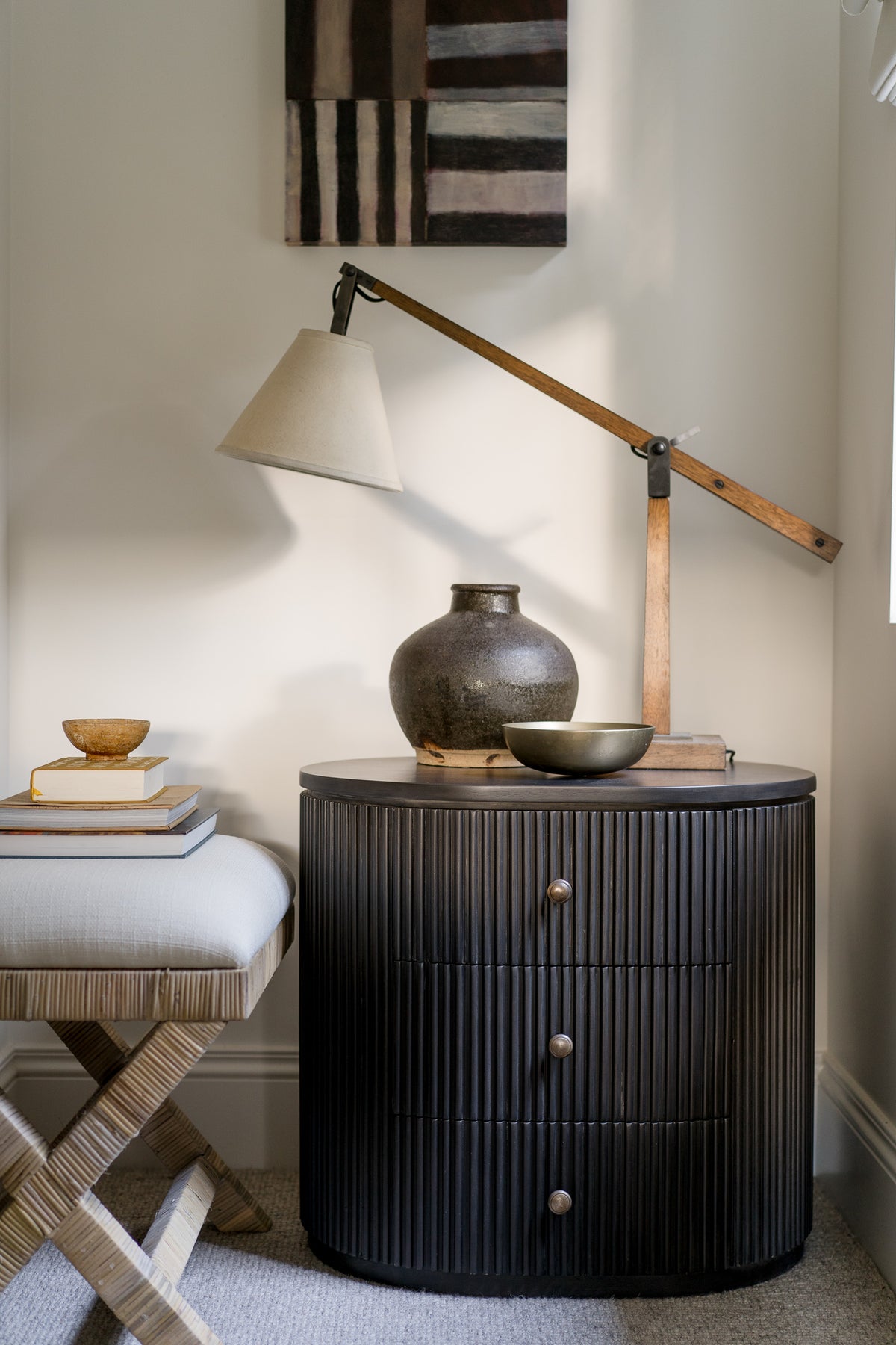 Kraton Oval Bedside Table - Grey Oak