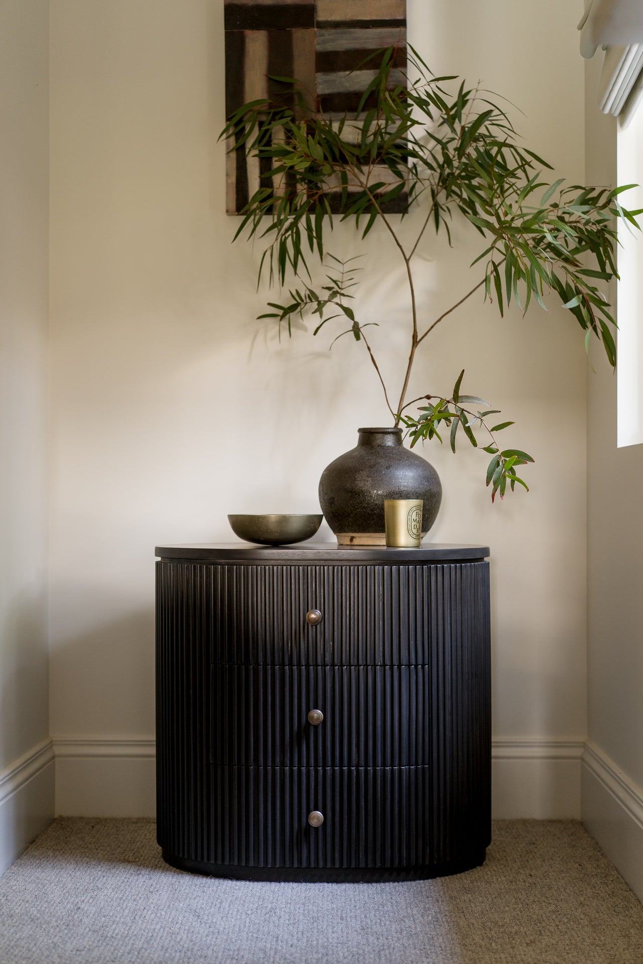 Kraton Oval Bedside Table - Grey Oak