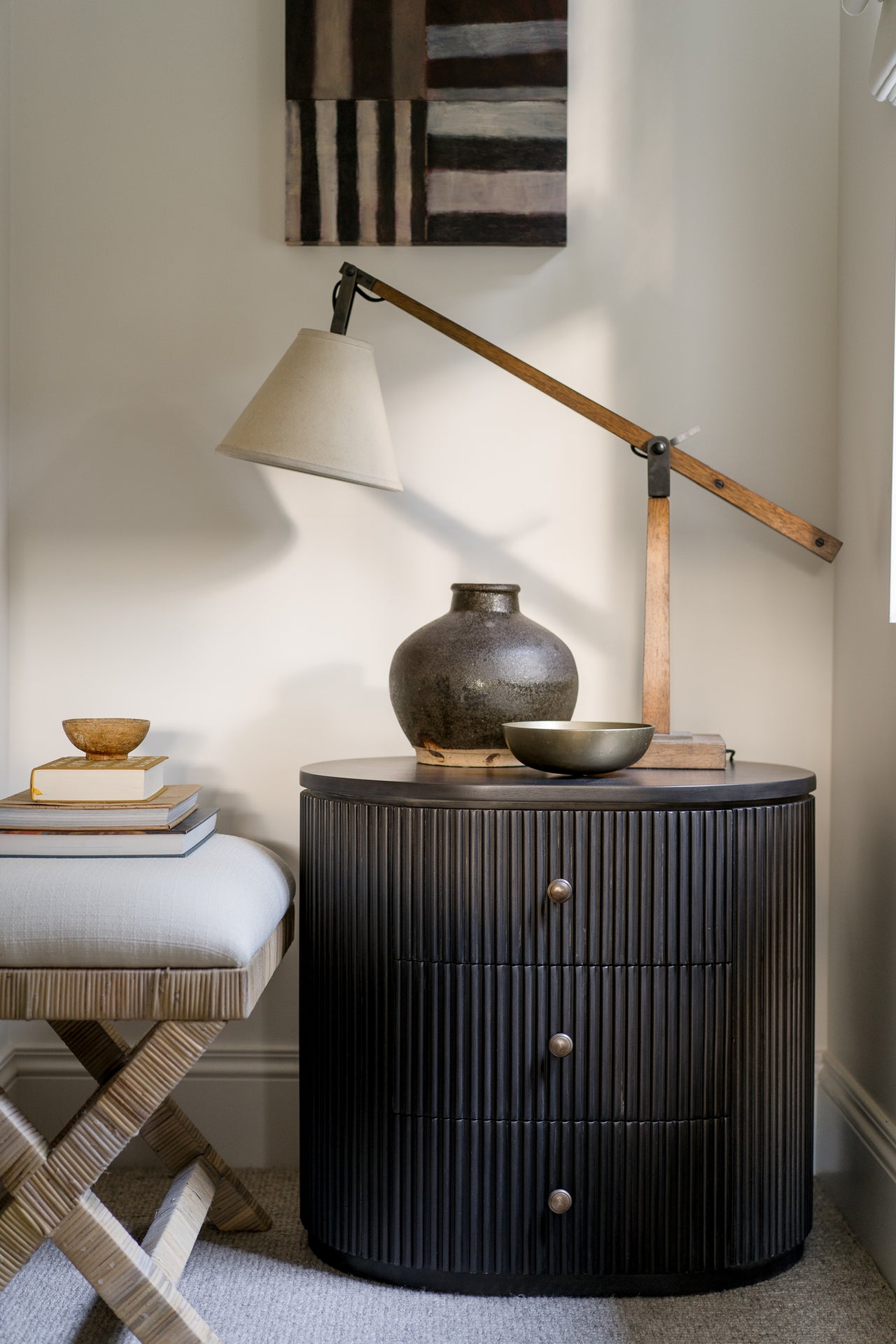 Kraton Oval Bedside Table - Grey Oak