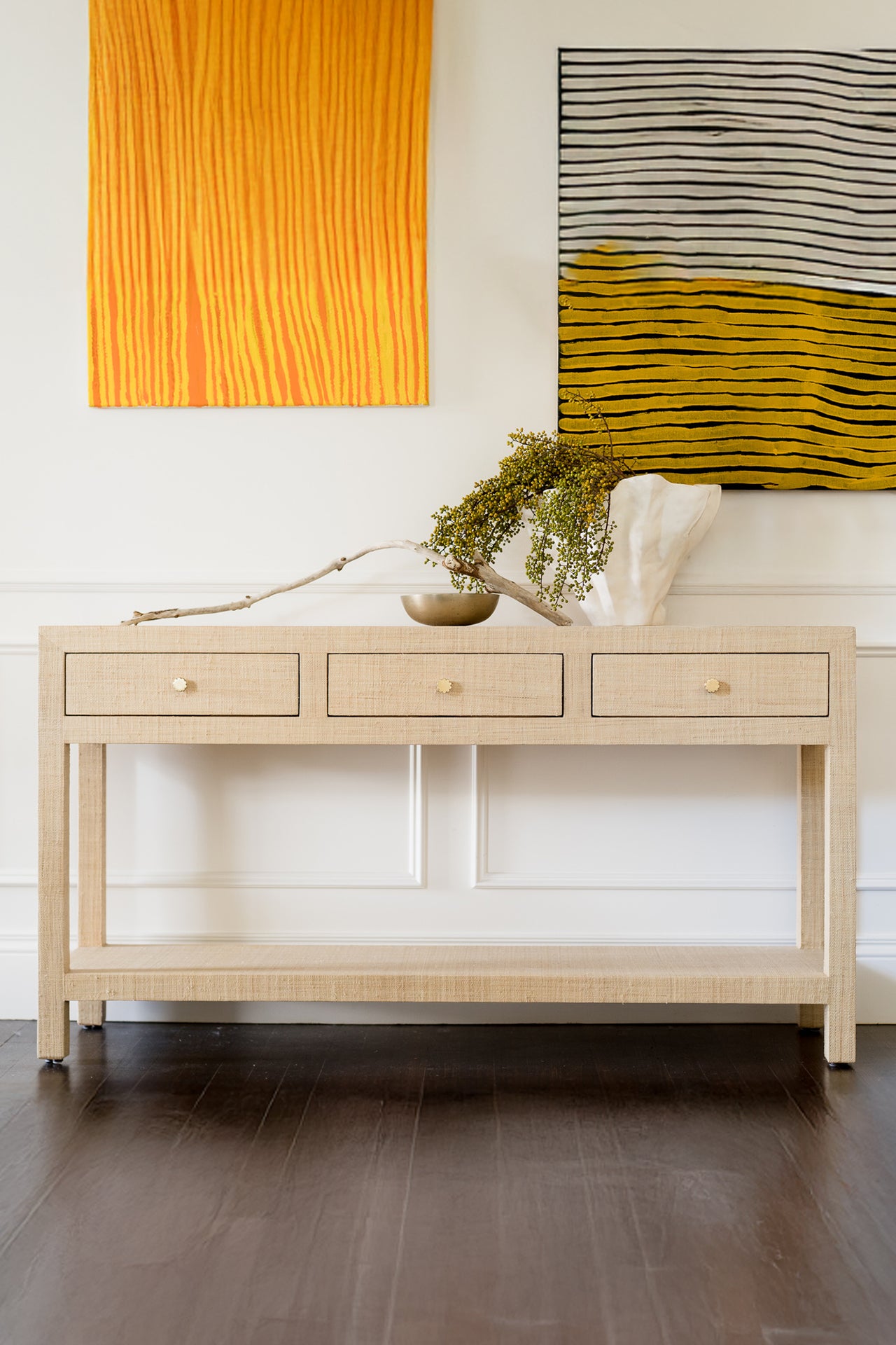Kagu Console Table with Raffia